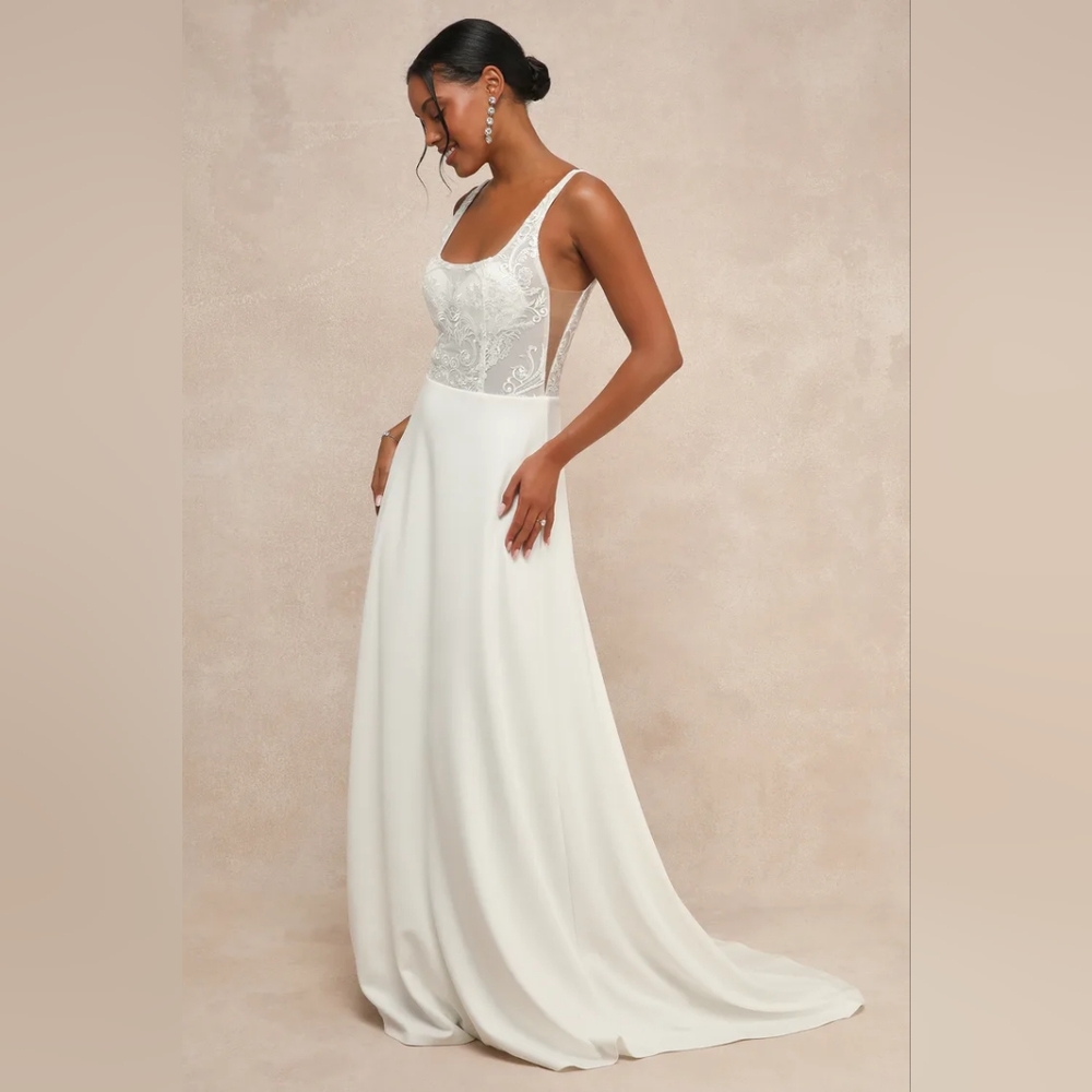Lulu's White Lace Bodice Wedding Dress
